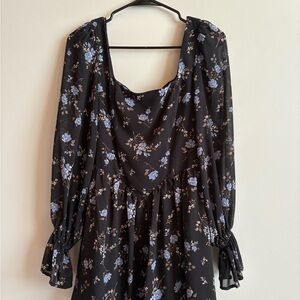 Floral Black Dress with Blue Accents (XS to S)